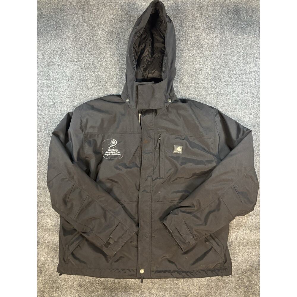 Carhartt J175 Storm Defender Black Waterproof Hooded Jacket Men's Size Large